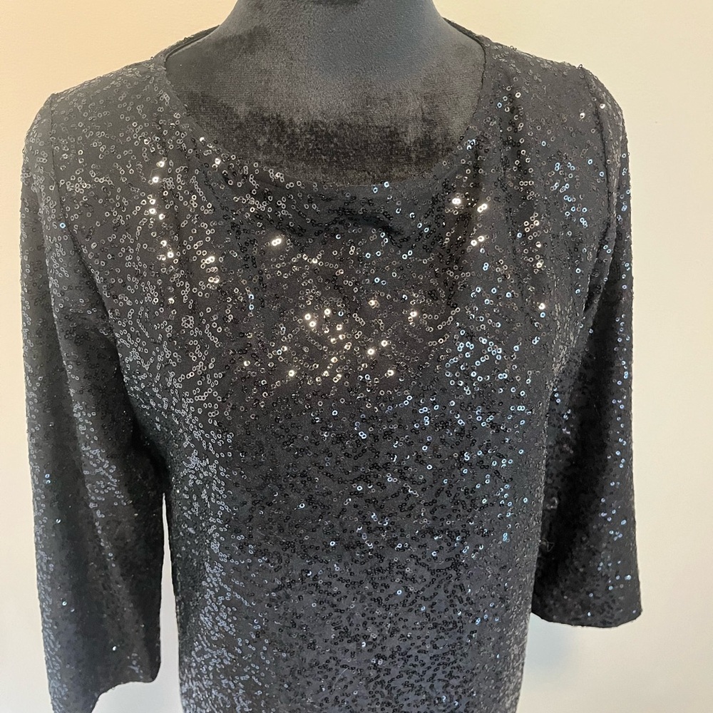 Tahari Sequin Black Party Dress sz L - Picture 2 of 7